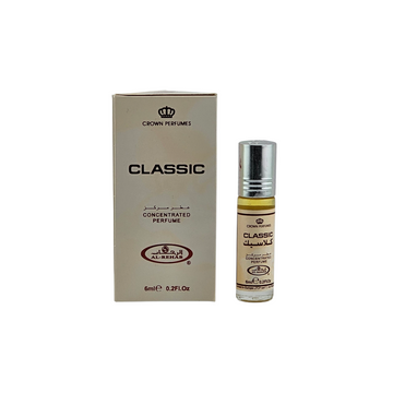 Classic 6ml Perfume Oil by Al Rehab – unisex roll-on fragrance in beige box, alcohol-free.