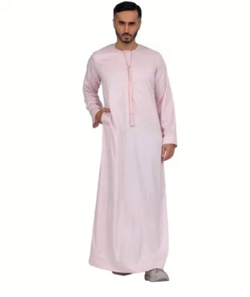 Shiny Blush Pink Emirati Thobe with Detachable Tassel – Boys & Men Sizes (34–60)