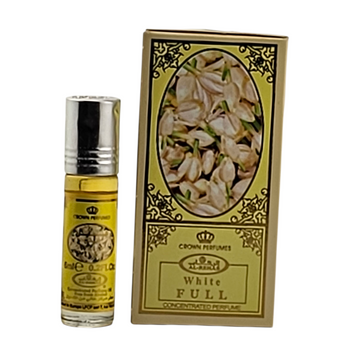White Full 6ml roll-on attar by Al Rehab – soft white jasmine perfume oil in golden floral packaging for women.
