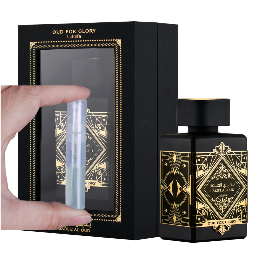 Bade’e Al Oud – Oud for Glory 3ml perfume sample vial – unisex oud fragrance by Lattafa.