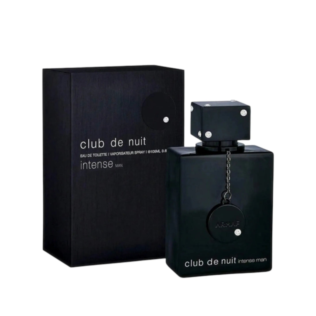 Bottle and box of Club de Nuit Intense Man by Armaf 100ml – sleek black masculine fragrance