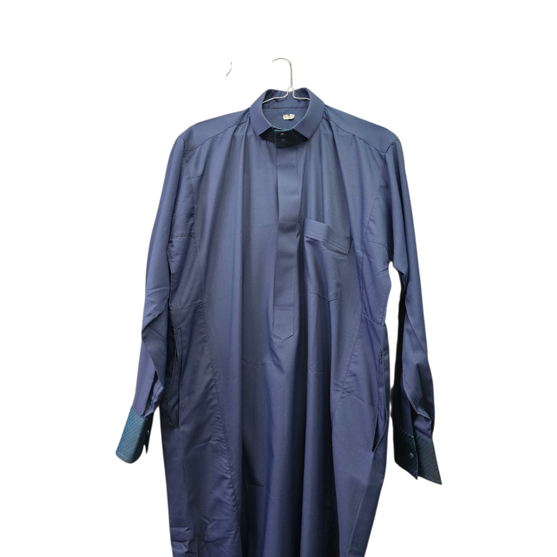 Navy Formal Thobe with Decorative Collar – Men's Traditional Islamic Wear