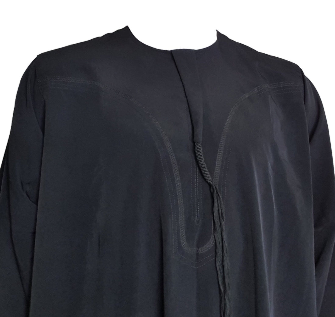 Ikaf Black Emirati Thobe With Tassel - Long Sleeve