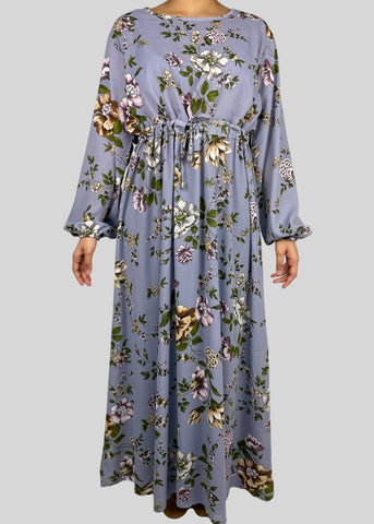 New Floral print Maxi Dress Stretch satin Long Dress